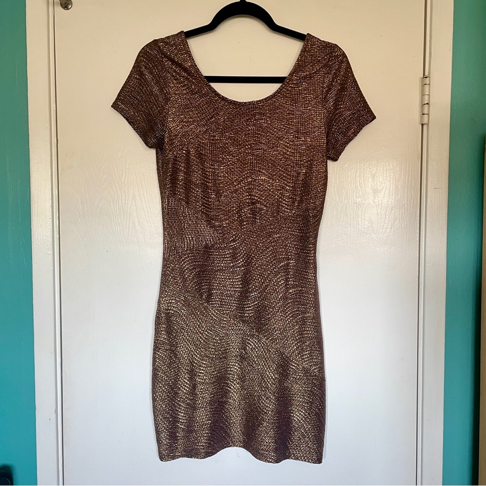 Free People bronze metallic bodycon mini dress Size S